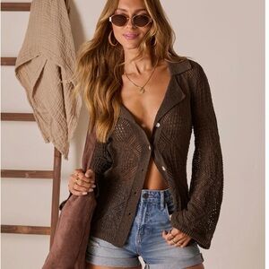 Promesa Dark Brown Crochet Cardigan